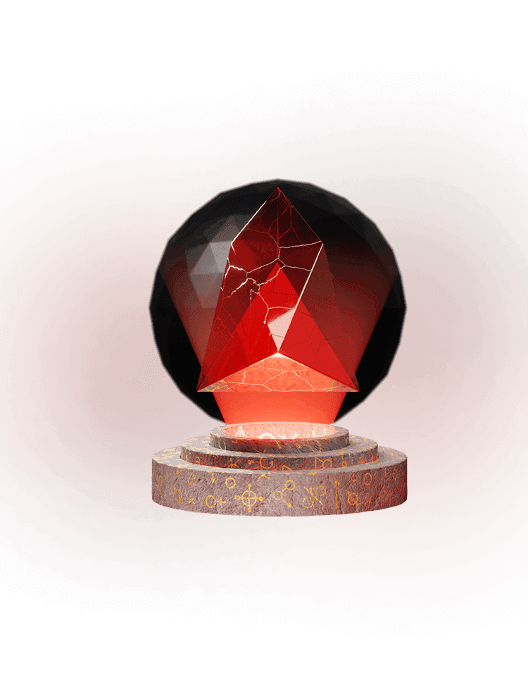 Red crystal on pedestal with power beam
