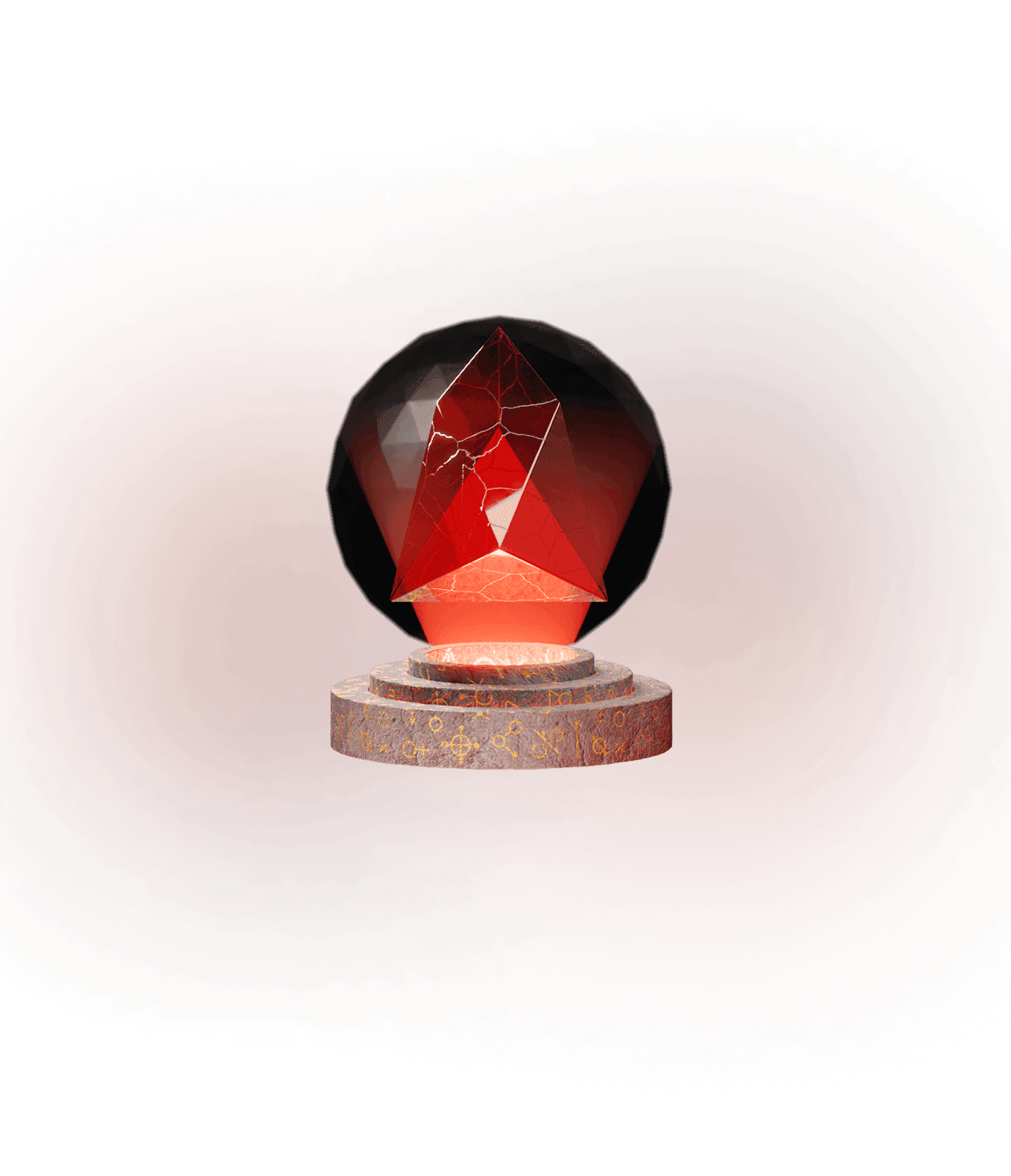 Red crystal on pedestal with power beam