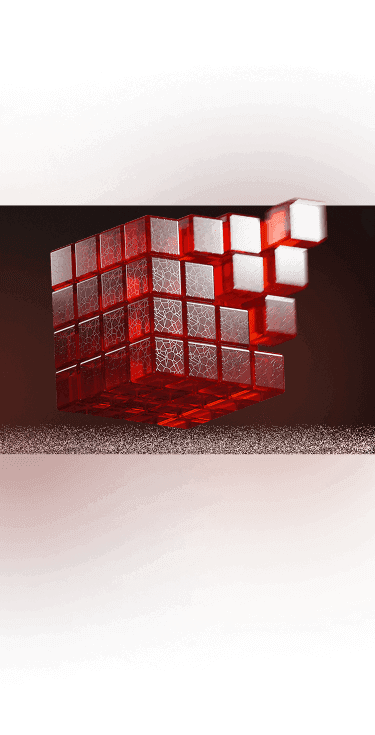 3D glowing red cube made of smaller cubes