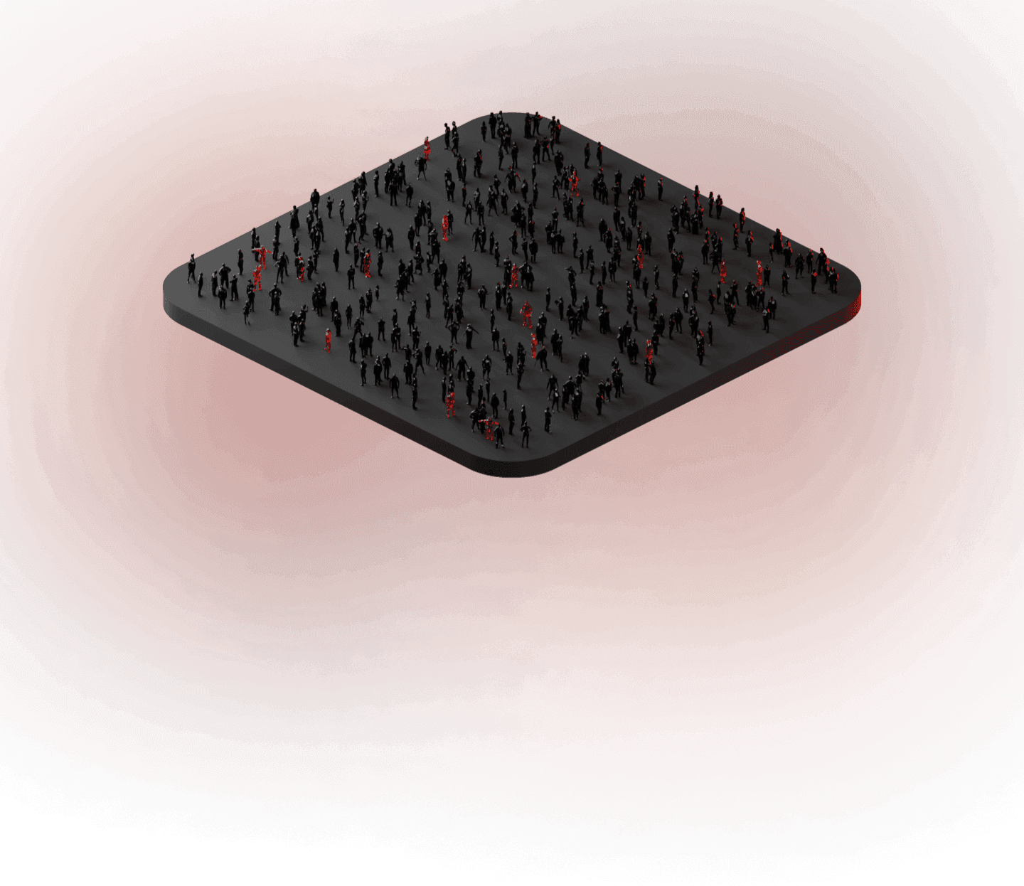 Platform with humanoid figures, some highlighted in red